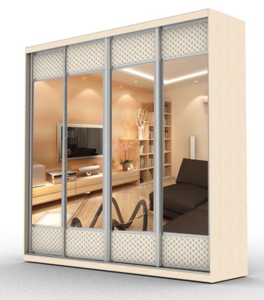 Шкаф-купе четырехдверный с вставками из искусственной кожи, МДФ и пластика с зеркалом (модель 4.6) &mdash; Аэлита